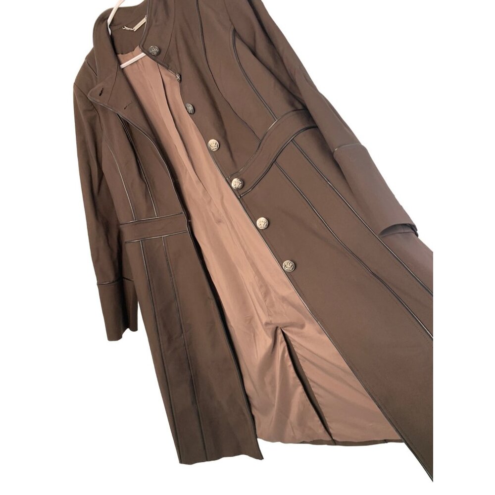White House Black Market Women's Brown Long Coat XL EUC Button Lined 7246